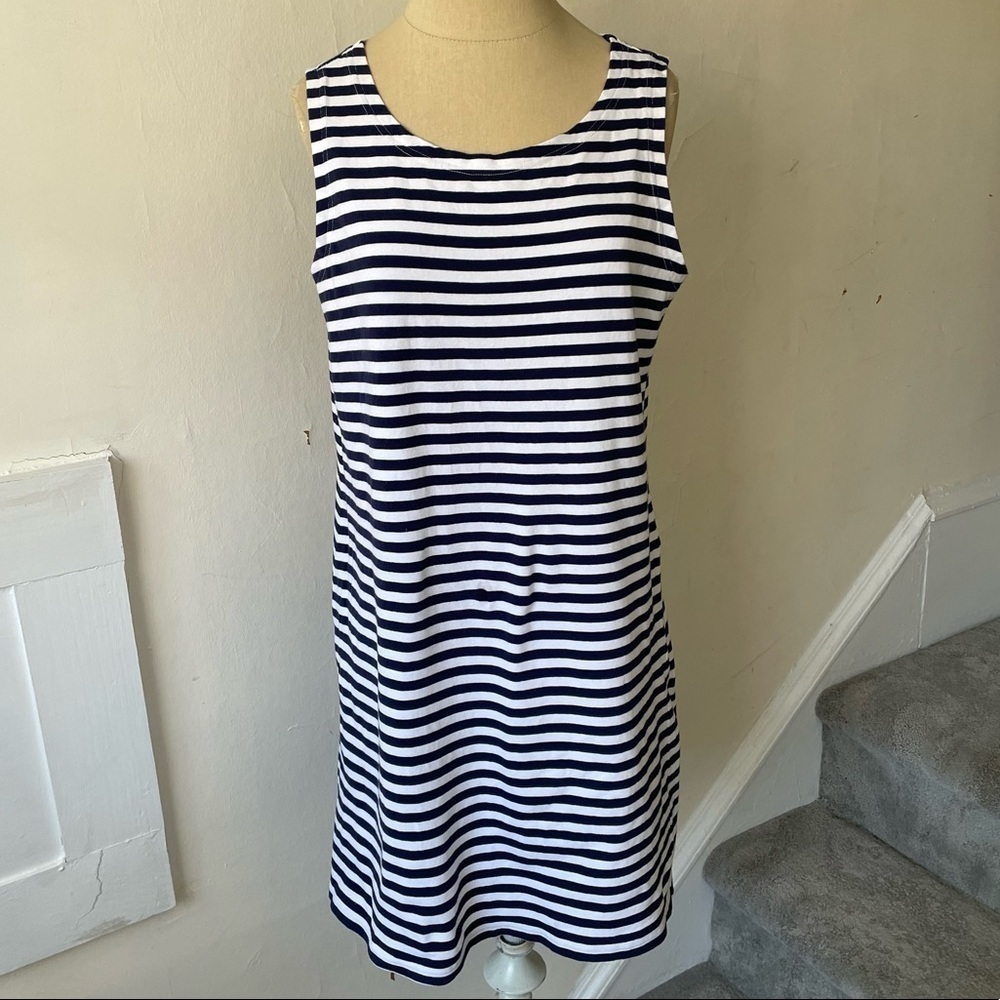 Sail to Sable Blue White Vertical Stripe Stretch Cotton Sleeveless Tank Dress M